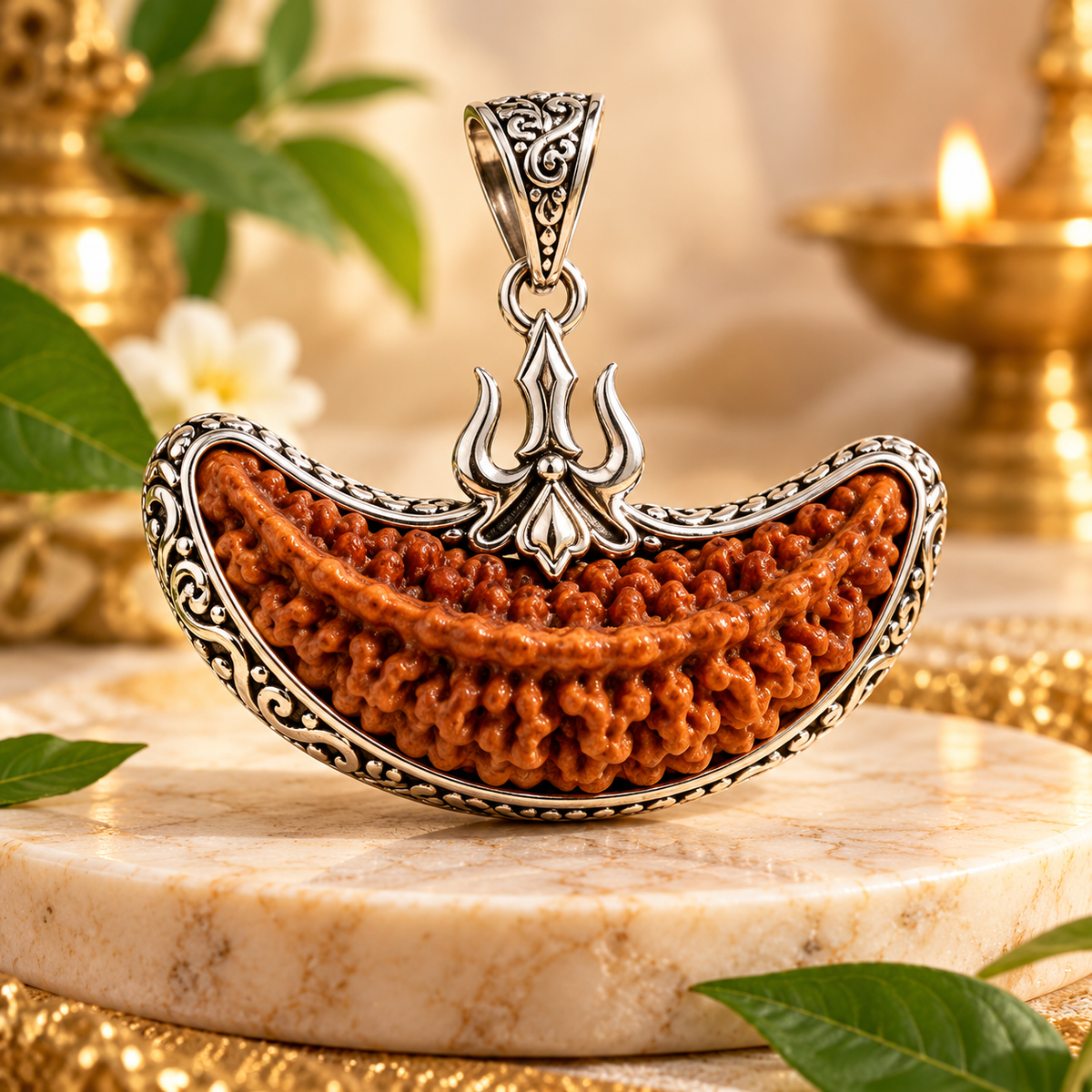 1 Mukhi Rudraksha Silver Pendant – Trishul Design